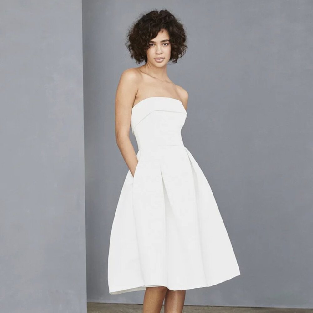 Amsale Faille Fit-&-Flare Midi-Dress Size 10